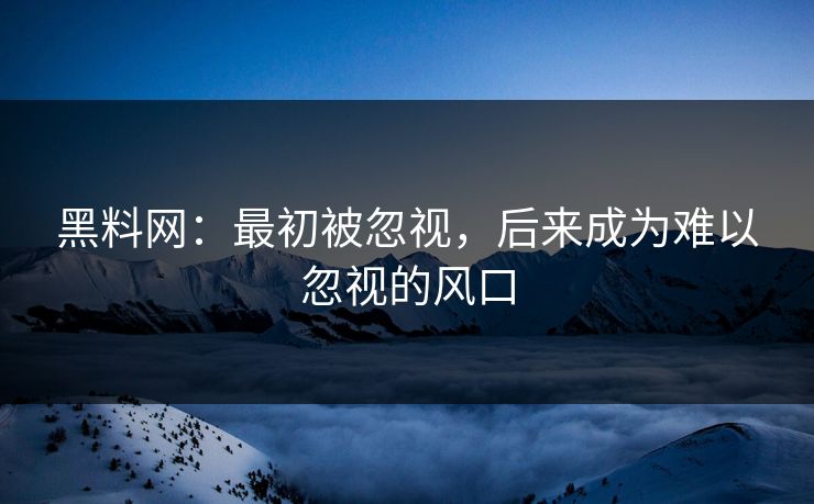 黑料网：最初被忽视，后来成为难以忽视的风口