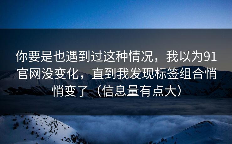 你要是也遇到过这种情况,我以为91官网没变化,直到我发现标签组合悄悄变了(信息量有点大)